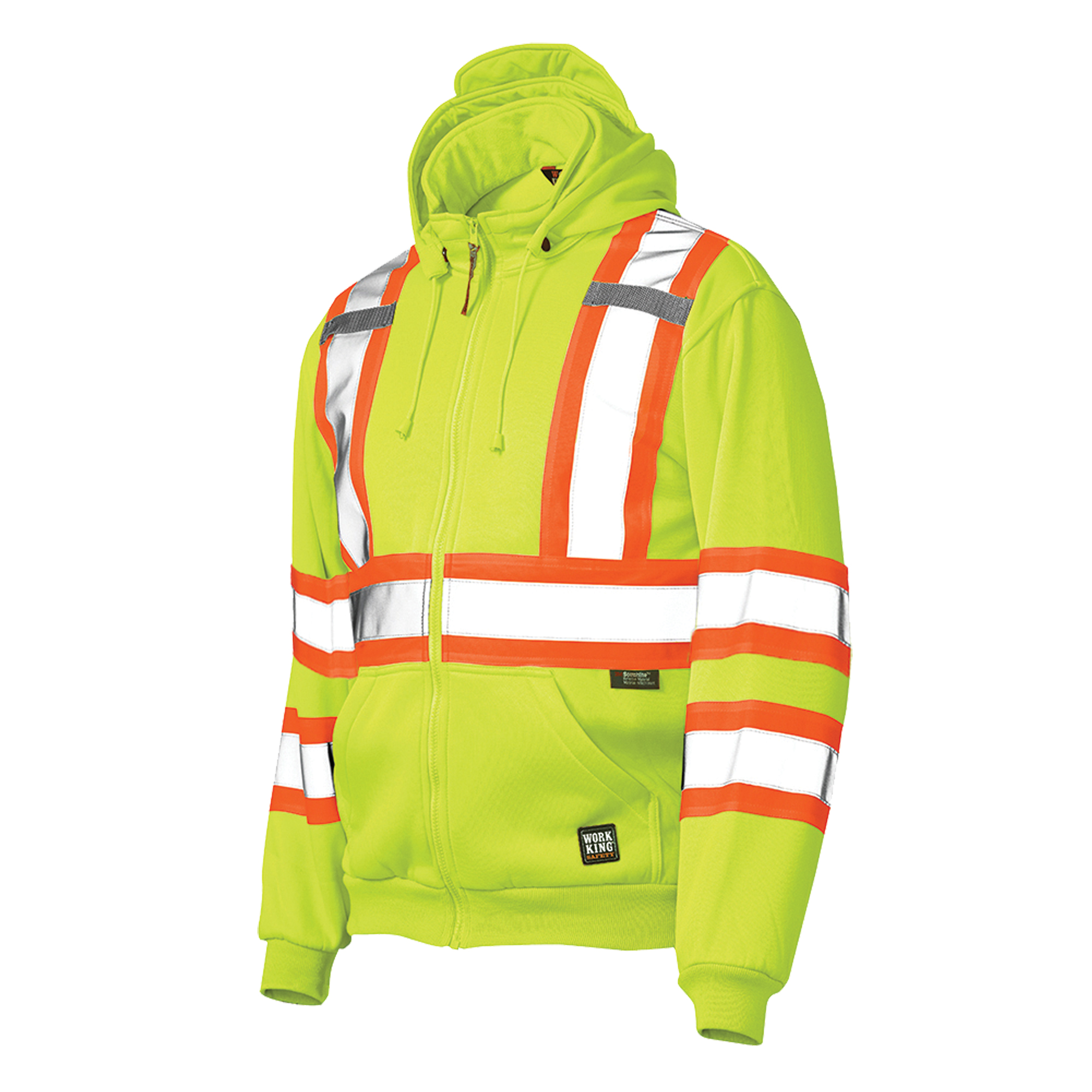Chandail en molleton avec capuchon et fermeture à glissière avant, Polyester, Jaune lime haute visibilité, Petit