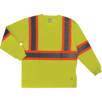 T-shirt de sécurité à manches longues, Coton, 5T-Grand, Jaune lime haute visibilité