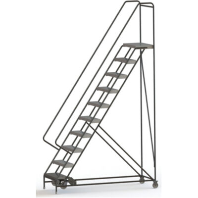 Échelles roulantes, 10 marches, Largeur de la marche 24", Hauteur de la plateforme 100", Aluminium