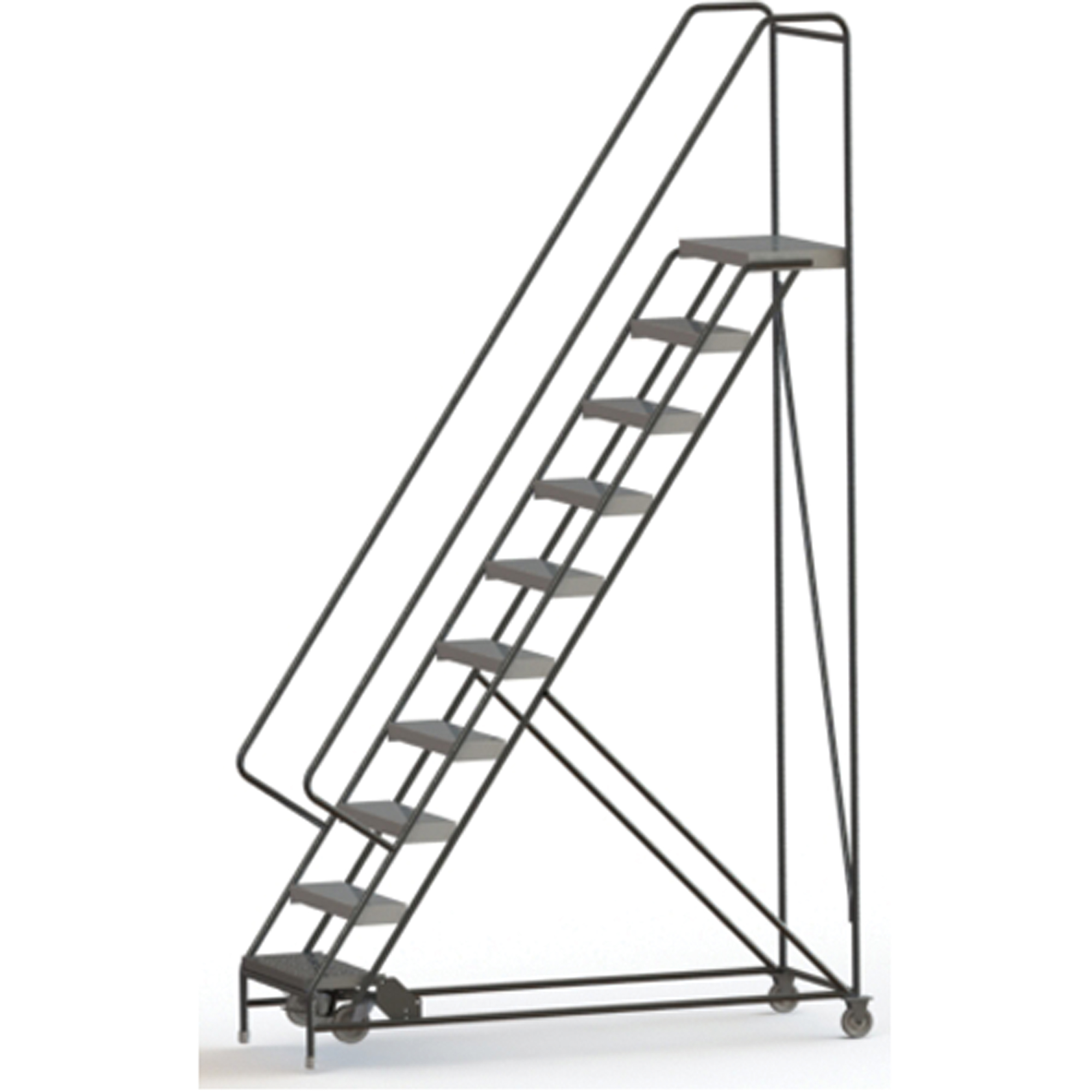 Échelles roulantes, 10 marches, Largeur de la marche 24", Hauteur de la plateforme 100", Aluminium