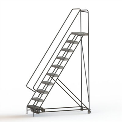 Échelles roulantes, 10 marches, Largeur de la marche 24", Hauteur de la plateforme 100", Aluminium