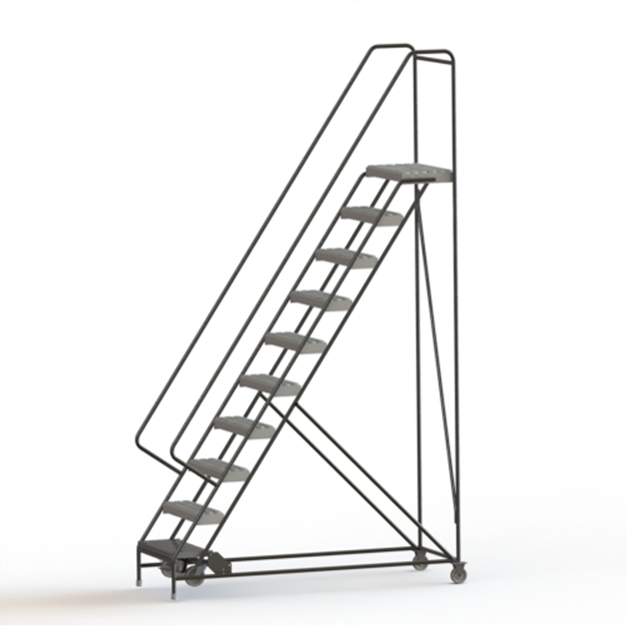 Échelles roulantes, 10 marches, Largeur de la marche 24", Hauteur de la plateforme 100", Aluminium