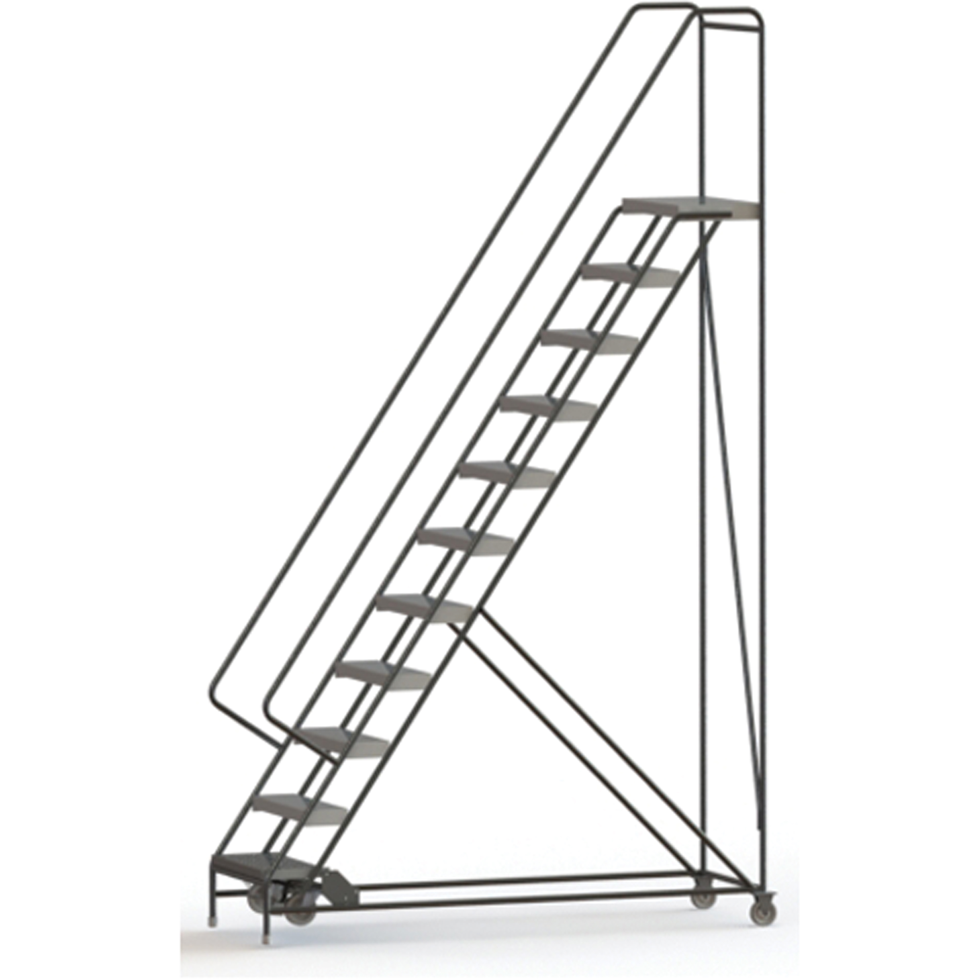 Échelles roulantes, 11 marches, Largeur de la marche 24", Hauteur de la plateforme 110", Aluminium