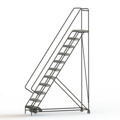 Échelles roulantes, 11 marches, Largeur de la marche 24", Hauteur de la plateforme 110", Aluminium