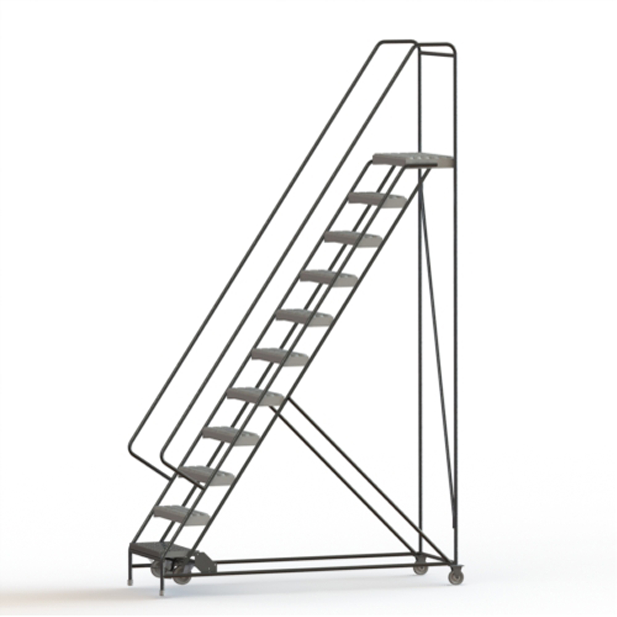 Échelles roulantes, 11 marches, Largeur de la marche 24", Hauteur de la plateforme 110", Aluminium