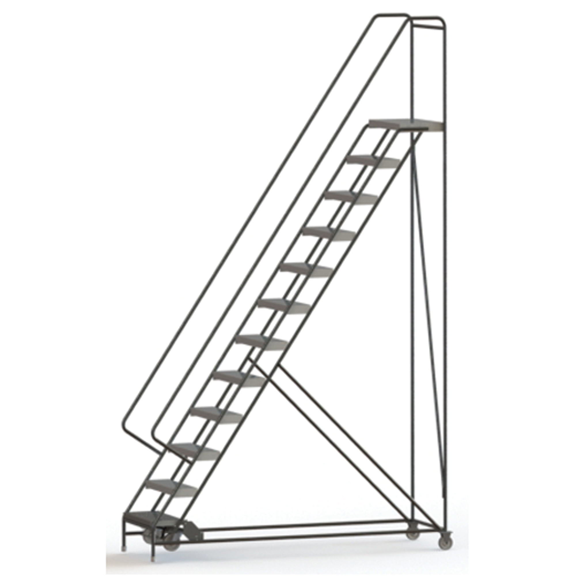 Échelles roulantes, 12 marches, Largeur de la marche 24", Hauteur de la plateforme 120", Aluminium