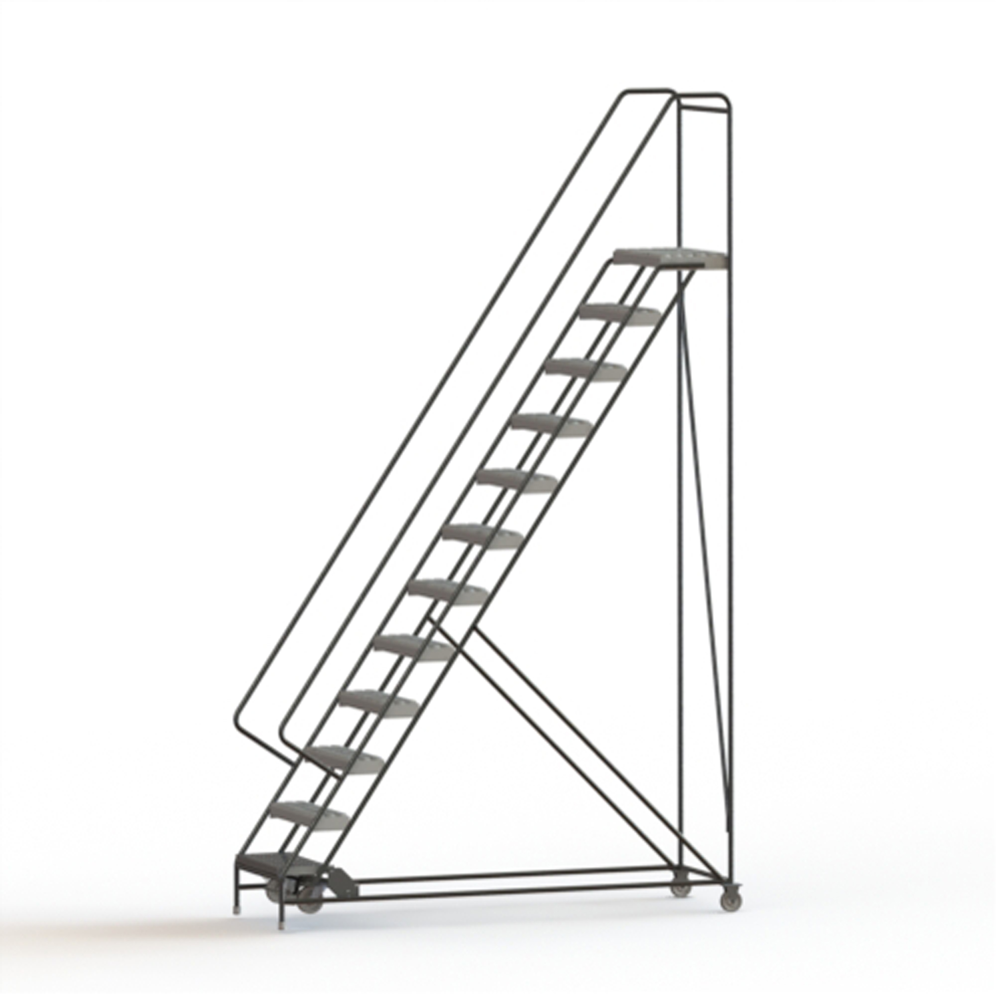 Échelles roulantes, 12 marches, Largeur de la marche 24", Hauteur de la plateforme 120", Aluminium