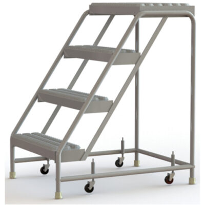Échelles roulantes, 4 marches, Largeur de la marche 24", Hauteur de la plateforme 40", Aluminium