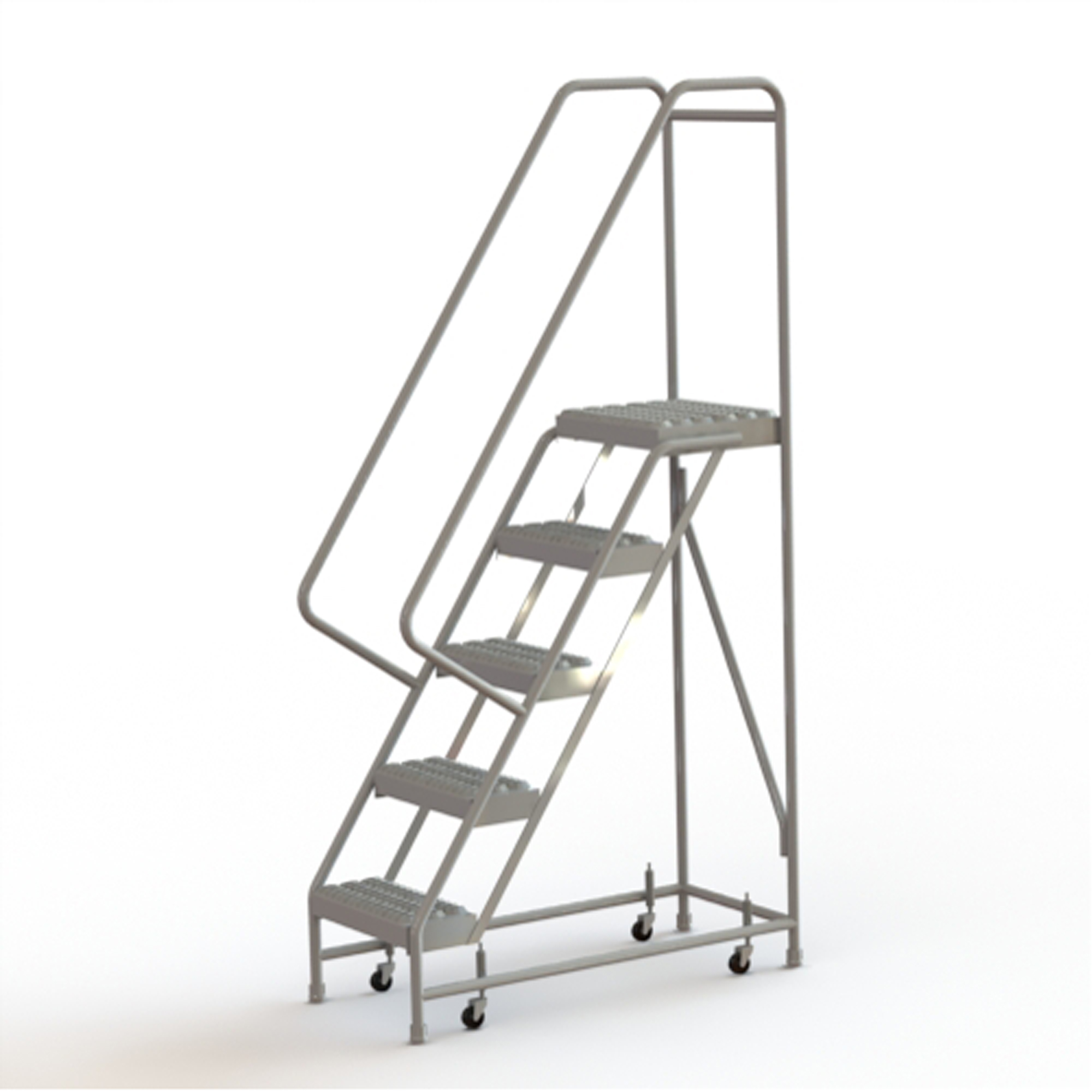 Échelles roulantes, 5 marches, Largeur de la marche 16", Hauteur de la plateforme 50", Aluminium