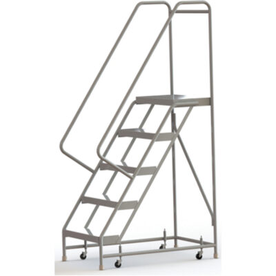 Échelles roulantes, 5 marches, Largeur de la marche 24", Hauteur de la plateforme 50", Aluminium