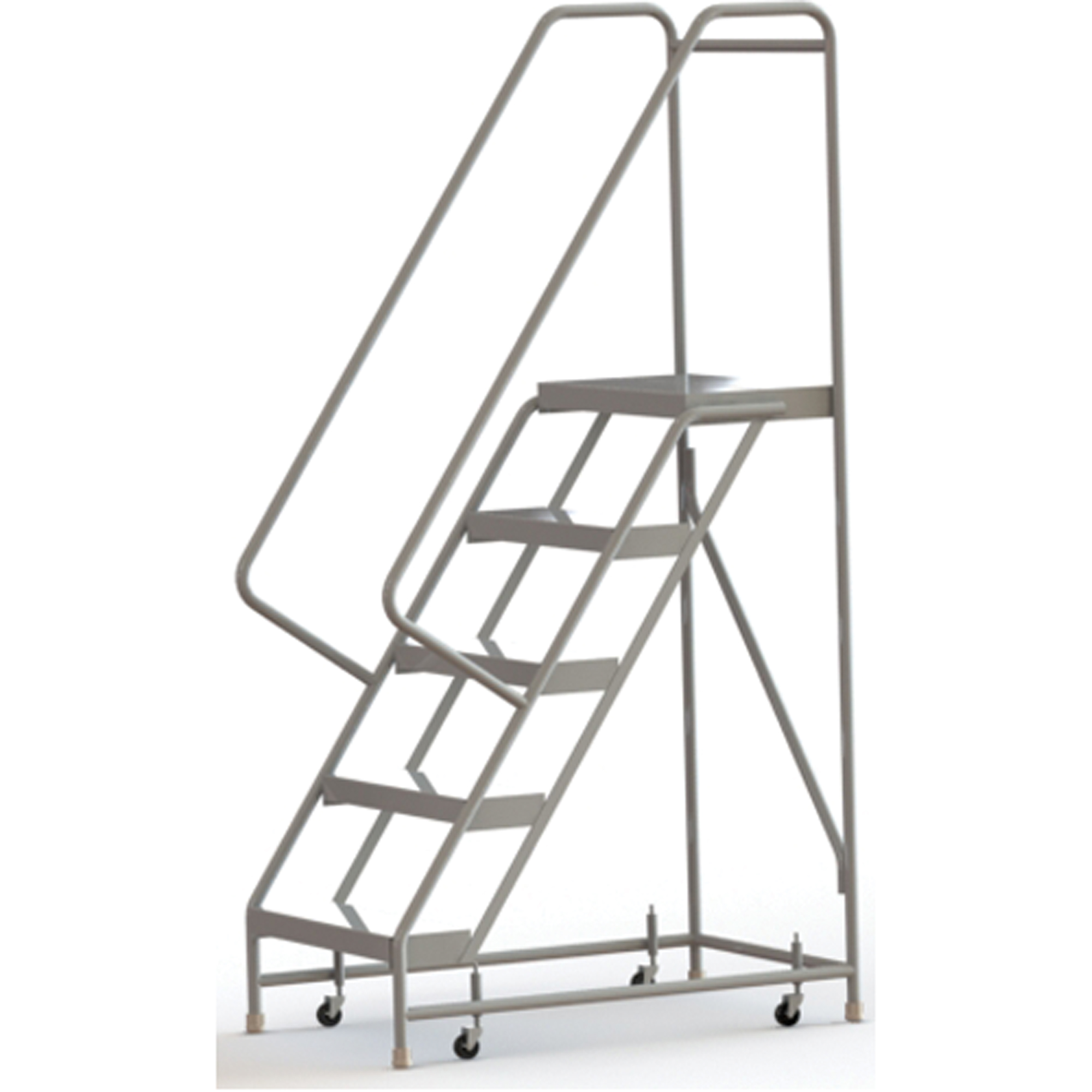 Échelles roulantes, 5 marches, Largeur de la marche 24", Hauteur de la plateforme 50", Aluminium
