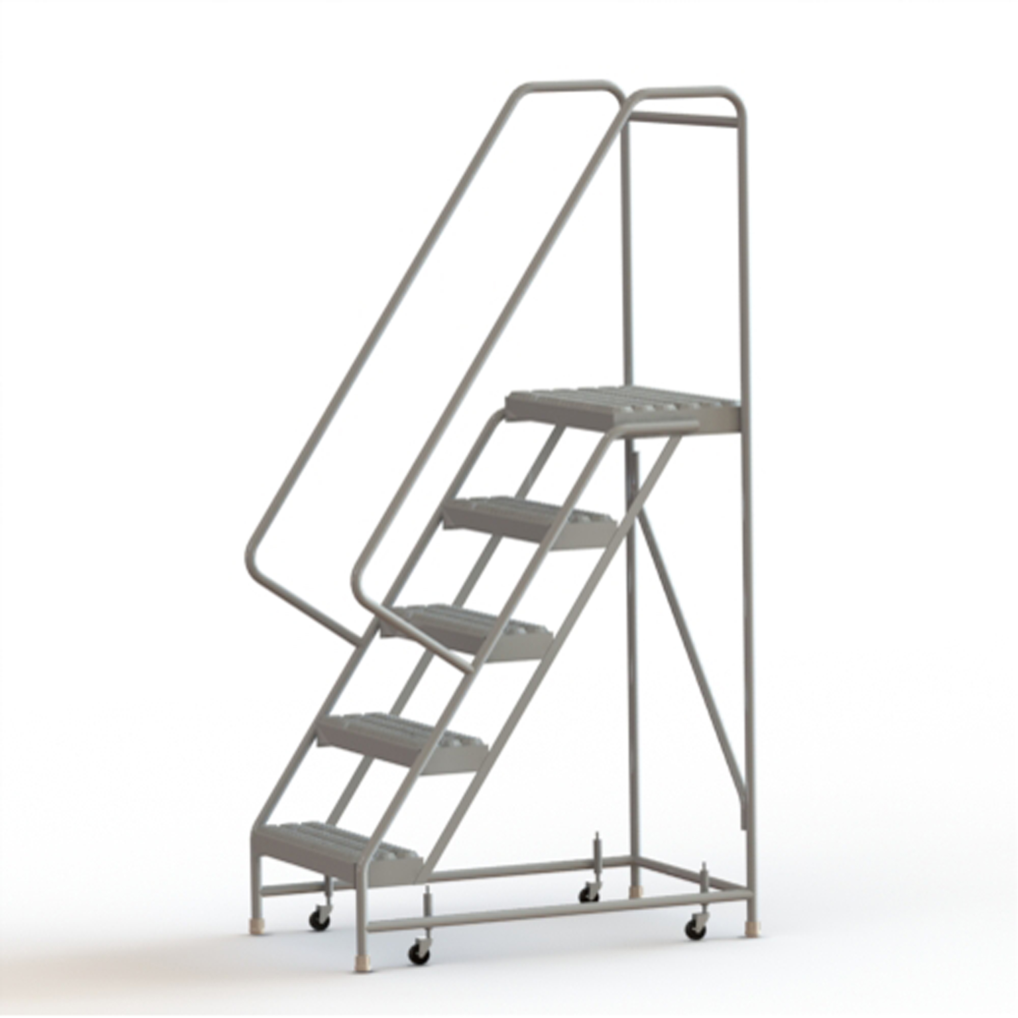 Échelles roulantes, 5 marches, Largeur de la marche 24", Hauteur de la plateforme 50", Aluminium
