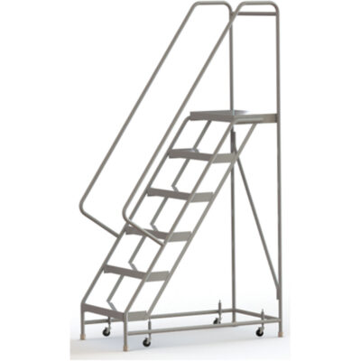 Échelles roulantes, 6 marches, Largeur de la marche 24", Hauteur de la plateforme 60", Aluminium