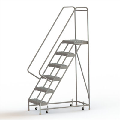 Échelles roulantes, 6 marches, Largeur de la marche 24", Hauteur de la plateforme 60", Aluminium