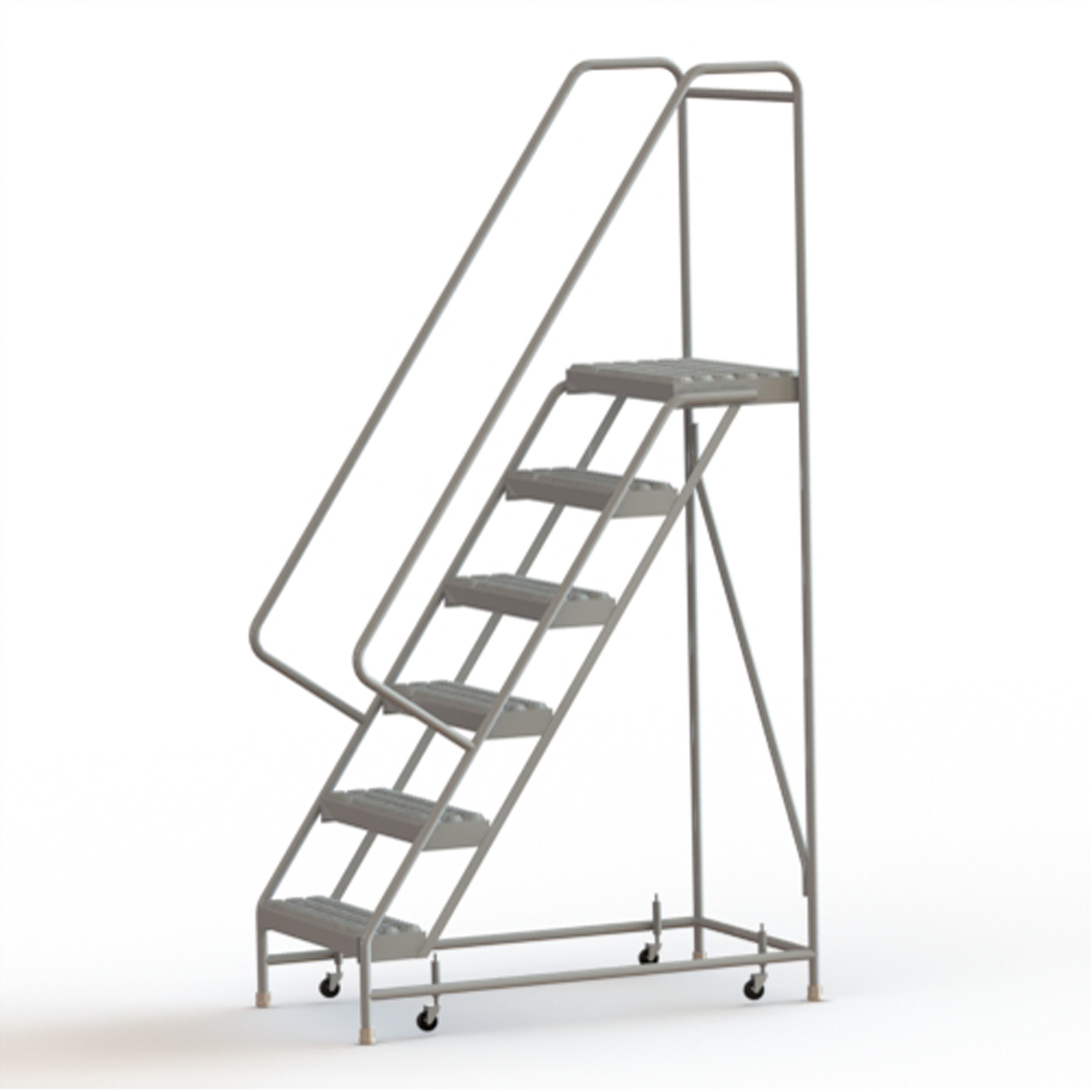 Échelles roulantes, 6 marches, Largeur de la marche 24", Hauteur de la plateforme 60", Aluminium