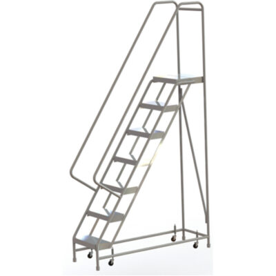 Échelles roulantes, 7 marches, Largeur de la marche 16", Hauteur de la plateforme 70", Aluminium