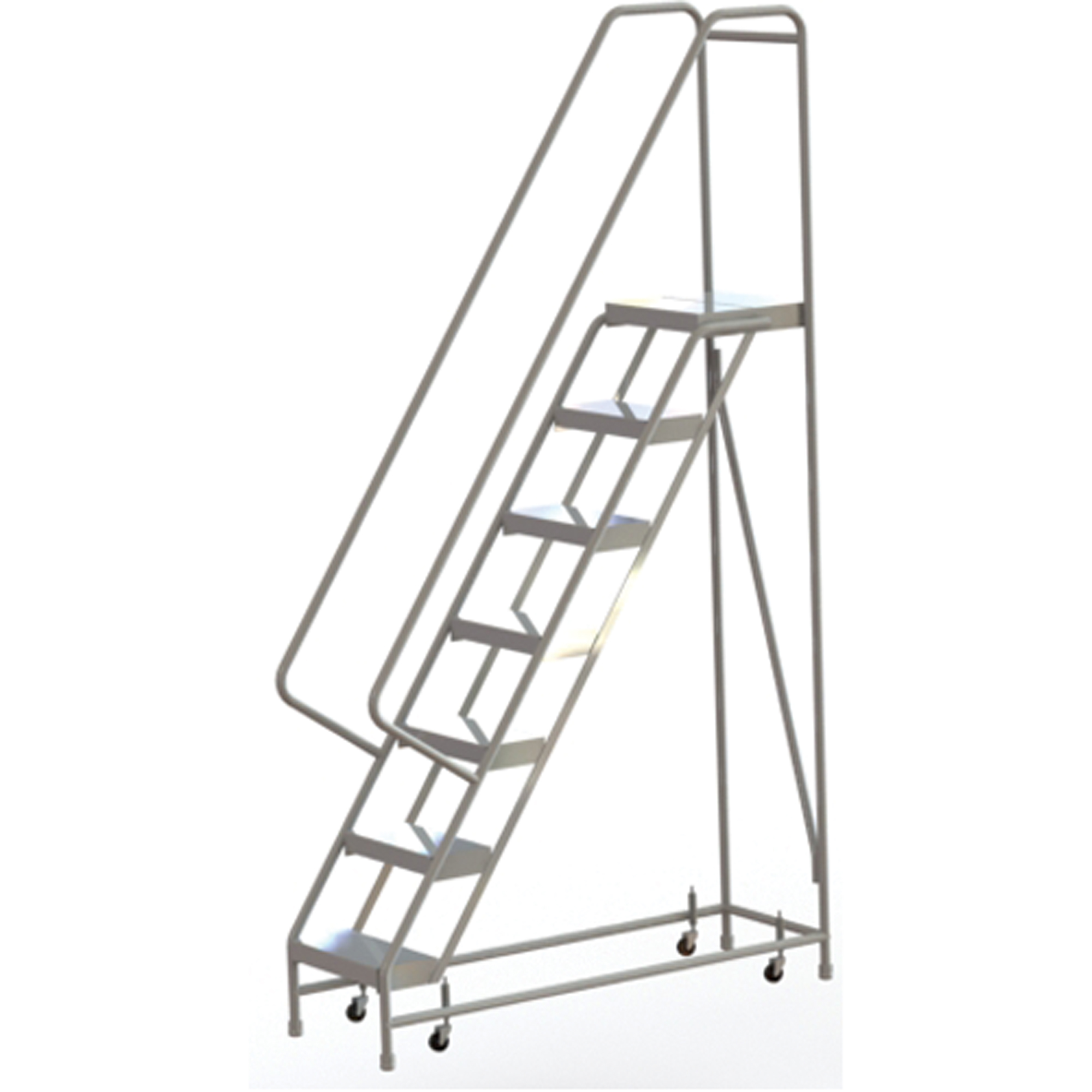 Échelles roulantes, 7 marches, Largeur de la marche 16", Hauteur de la plateforme 70", Aluminium