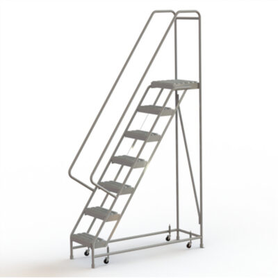 Échelles roulantes, 7 marches, Largeur de la marche 16", Hauteur de la plateforme 70", Aluminium