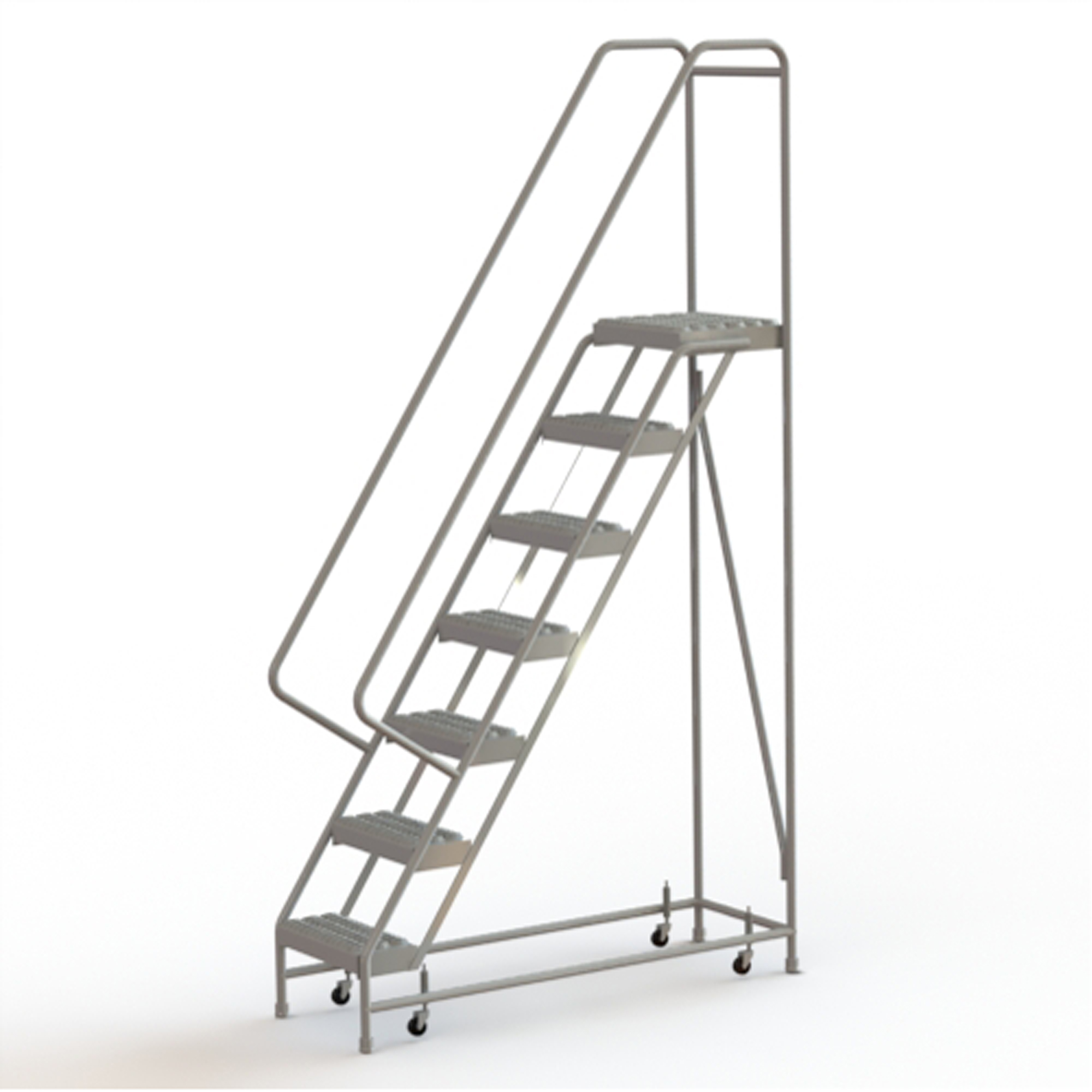 Échelles roulantes, 7 marches, Largeur de la marche 16", Hauteur de la plateforme 70", Aluminium