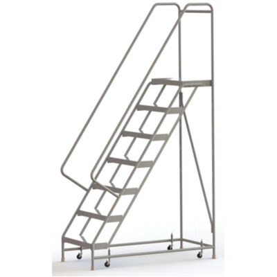 Échelles roulantes, 7 marches, Largeur de la marche 24", Hauteur de la plateforme 70", Aluminium