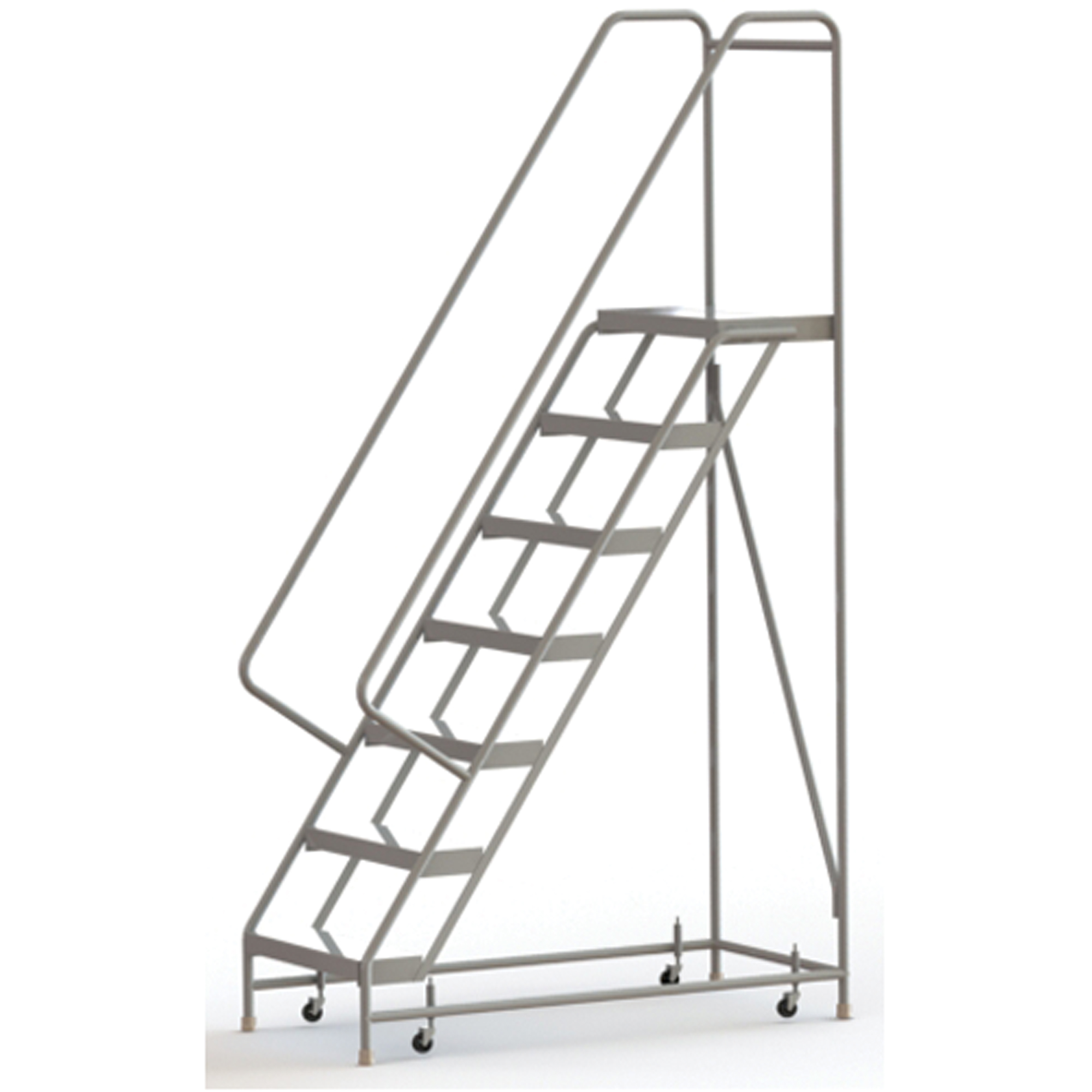 Échelles roulantes, 7 marches, Largeur de la marche 24", Hauteur de la plateforme 70", Aluminium