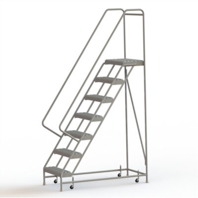 Échelles roulantes, 7 marches, Largeur de la marche 24", Hauteur de la plateforme 70", Aluminium