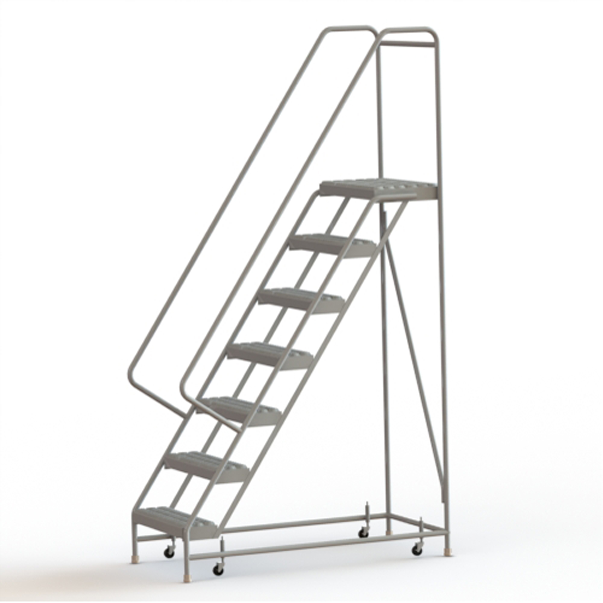 Échelles roulantes, 7 marches, Largeur de la marche 24", Hauteur de la plateforme 70", Aluminium