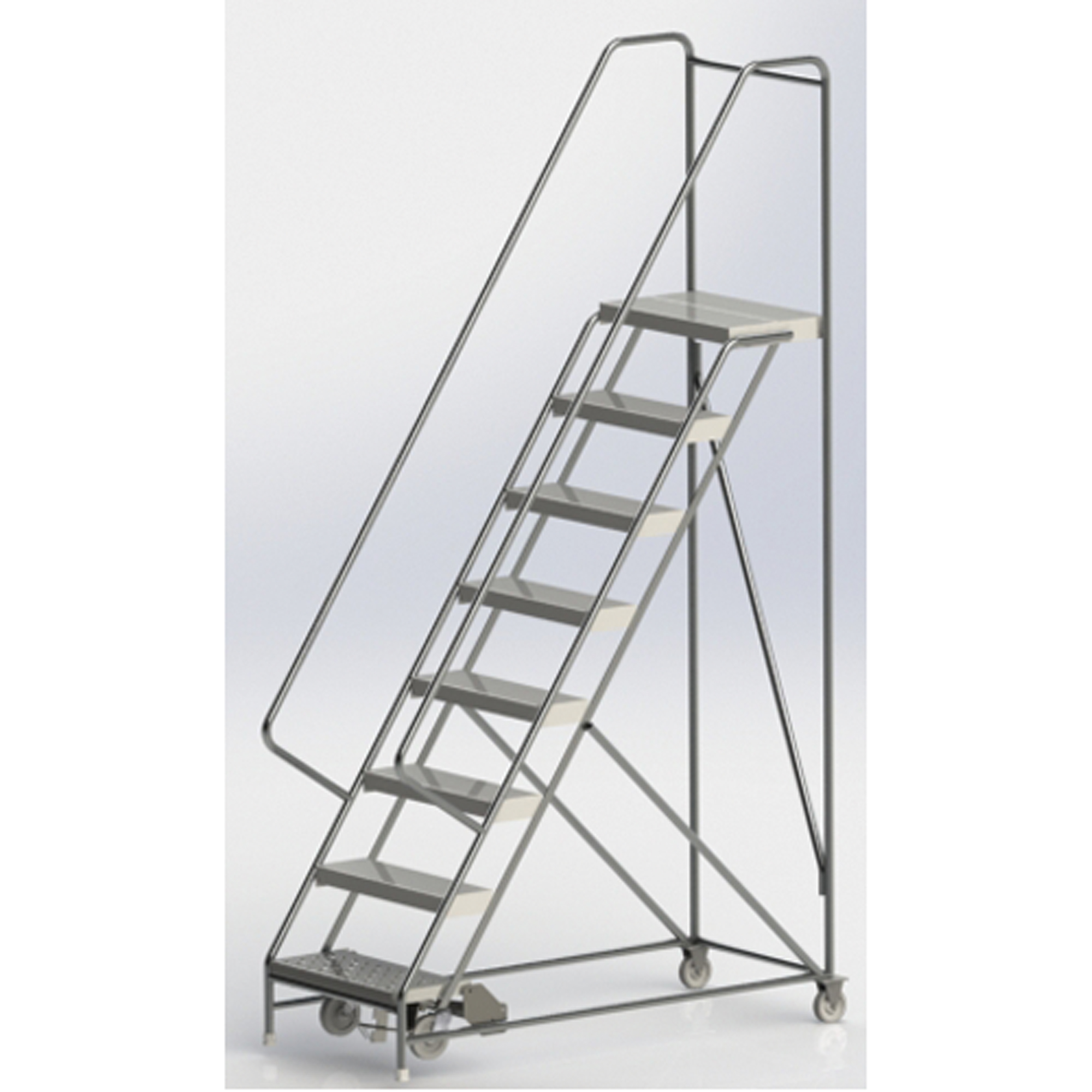 Échelles roulantes, 8 marches, Largeur de la marche 24", Hauteur de la plateforme 80", Aluminium