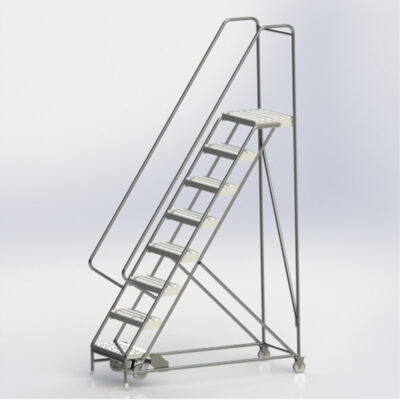 Échelles roulantes, 8 marches, Largeur de la marche 24", Hauteur de la plateforme 80", Aluminium