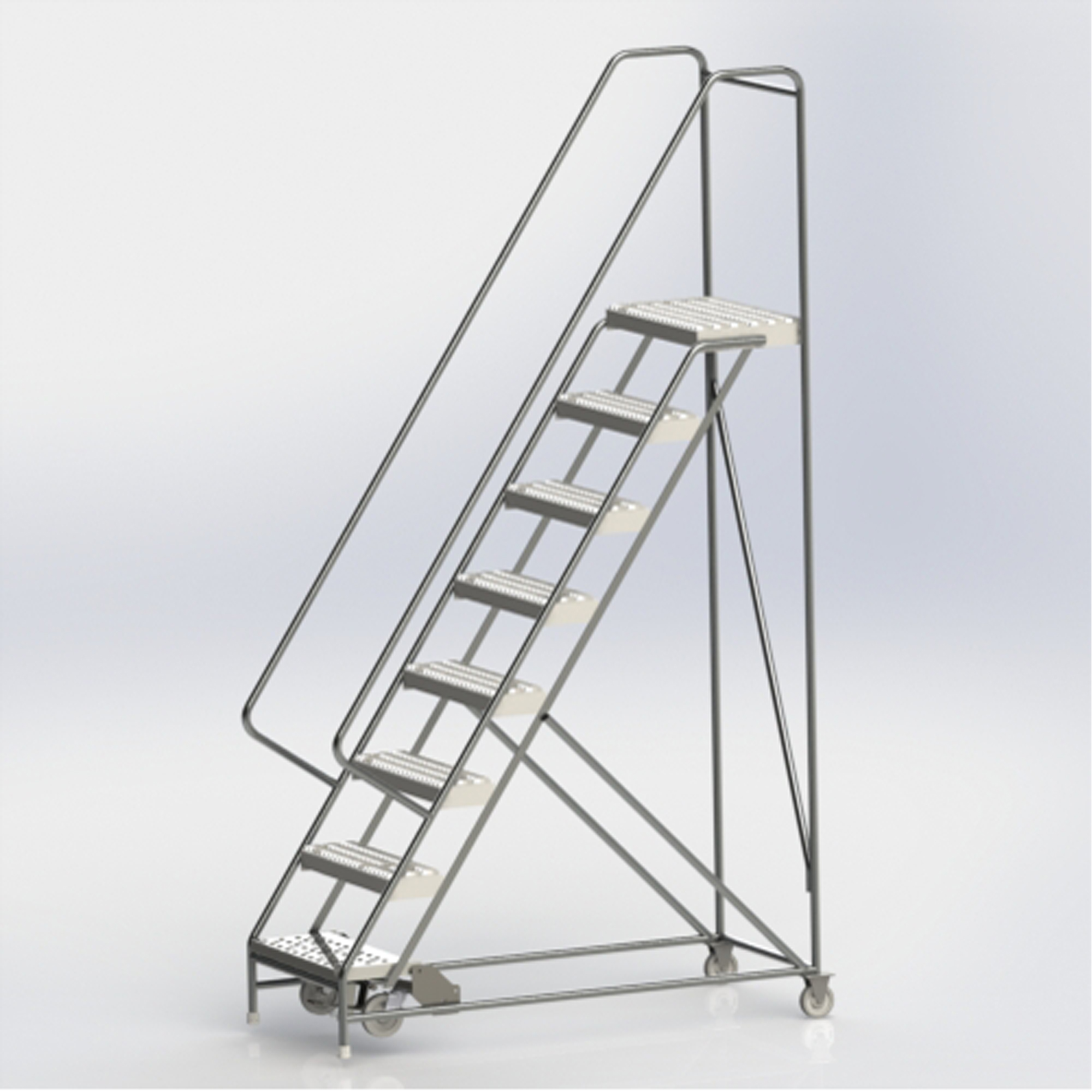 Échelles roulantes, 8 marches, Largeur de la marche 24", Hauteur de la plateforme 80", Aluminium