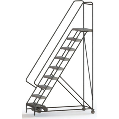 Échelles roulantes, 9 marches, Largeur de la marche 24", Hauteur de la plateforme 90", Aluminium