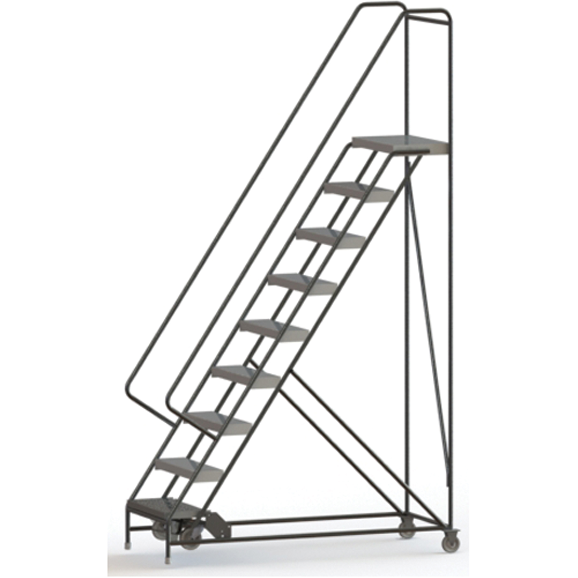 Échelles roulantes, 9 marches, Largeur de la marche 24", Hauteur de la plateforme 90", Aluminium