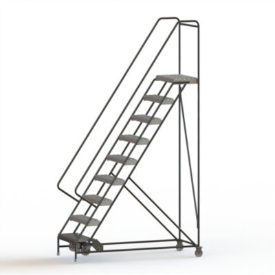 Échelles roulantes, 9 marches, Largeur de la marche 24", Hauteur de la plateforme 90", Aluminium