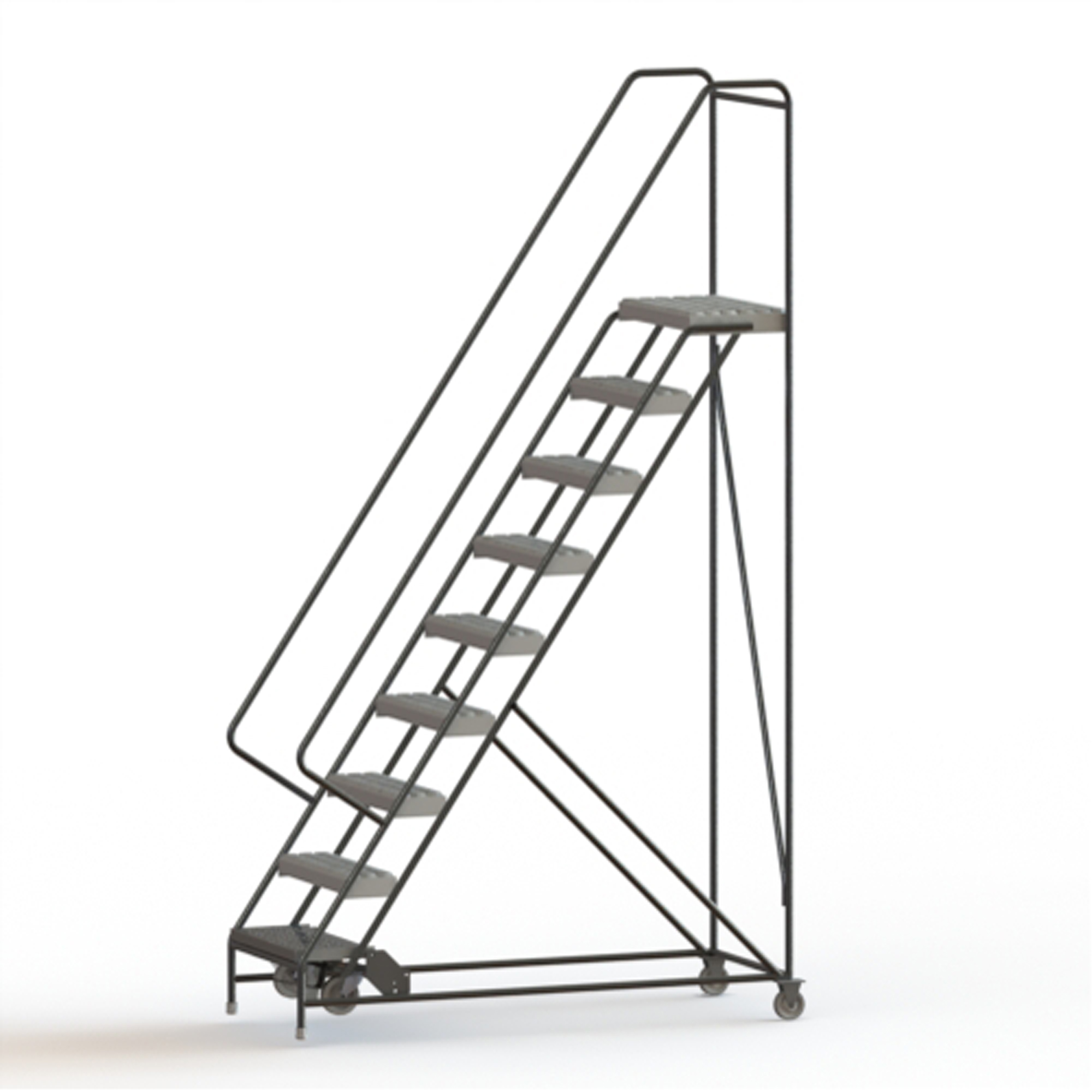 Échelles roulantes, 9 marches, Largeur de la marche 24", Hauteur de la plateforme 90", Aluminium