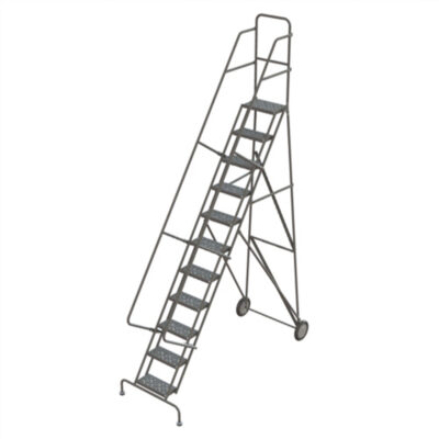 Échelles roulantes en acier, 11 marches, Largeur de la marche 16", Hauteur de la plateforme 110", Acier