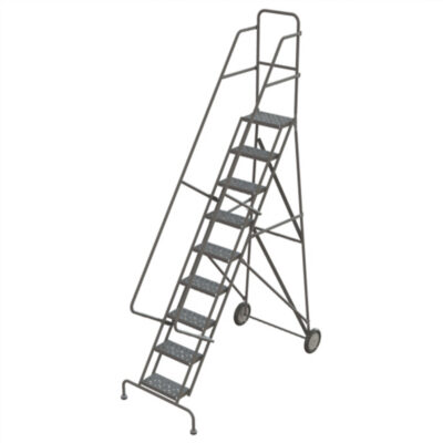 Échelles roulantes en acier, 9 marches, Largeur de la marche 16", Hauteur de la plateforme 90", Acier