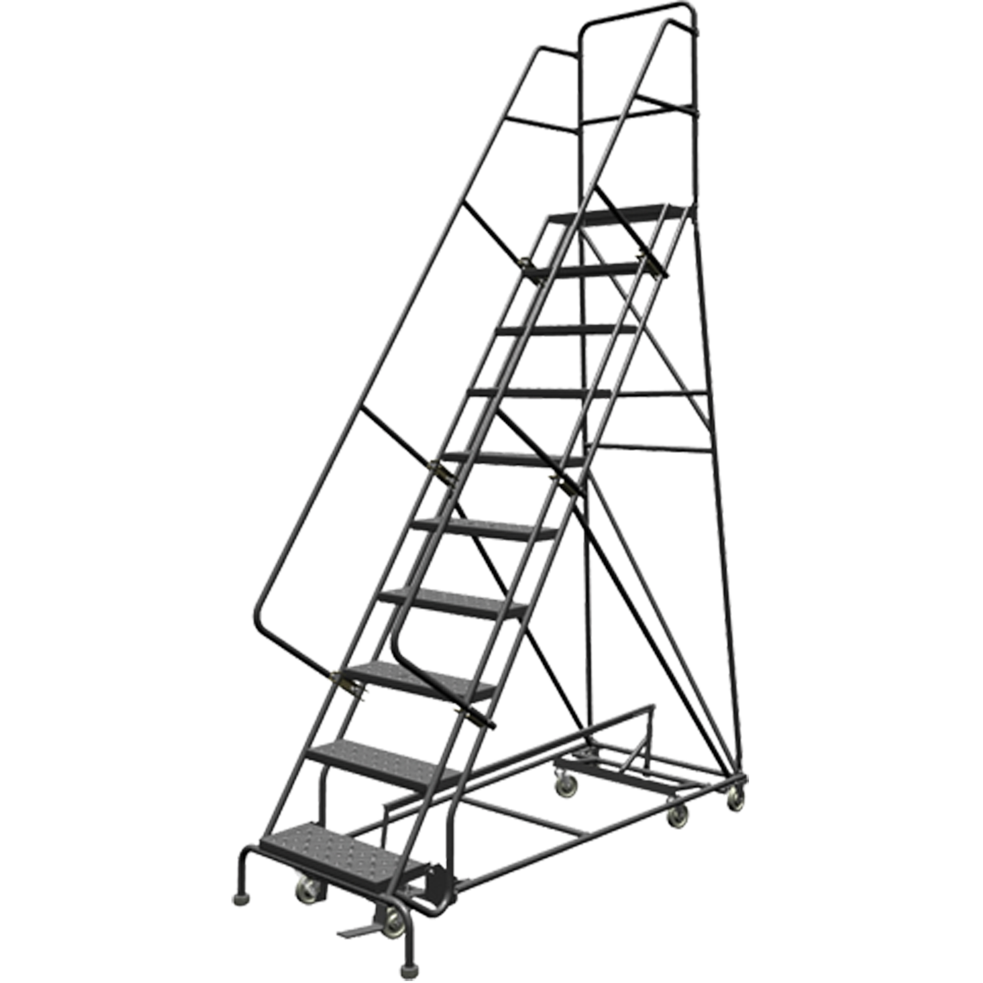 Échelles roulantes multidirectionnelles, 10 marches, Largeur de la marche 24", Hauteur de la plateforme 100", Acier