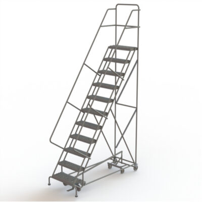Échelles roulantes multidirectionnelles, 11 marches, Largeur de la marche 24", Hauteur de la plateforme 110", Acier