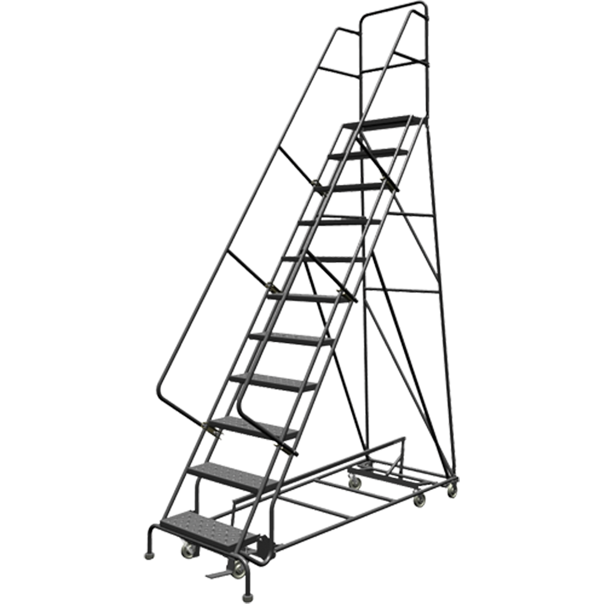 Échelles roulantes multidirectionnelles, 11 marches, Largeur de la marche 24", Hauteur de la plateforme 110", Acier