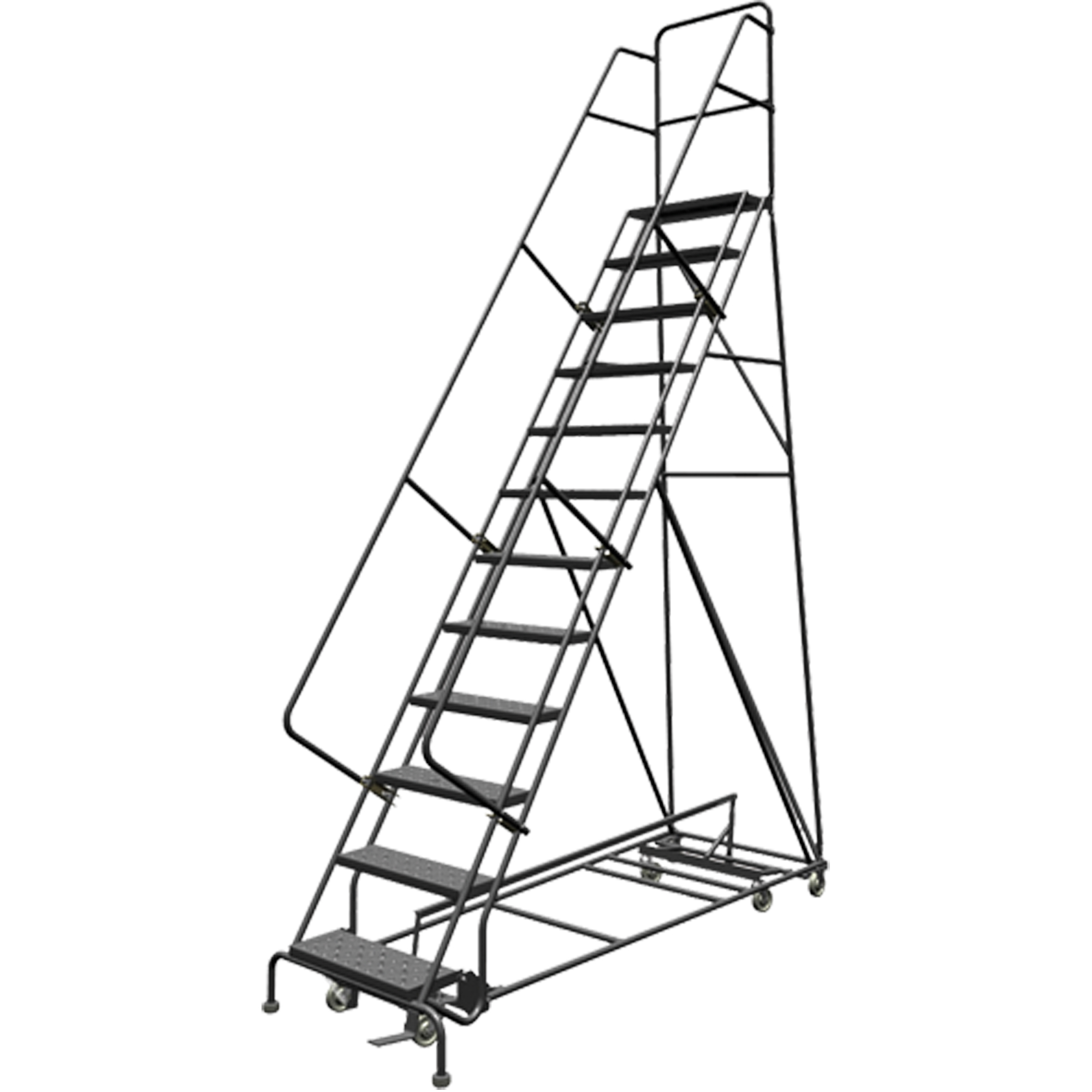 Échelles roulantes multidirectionnelles, 12 marches, Largeur de la marche 24", Hauteur de la plateforme 120", Acier