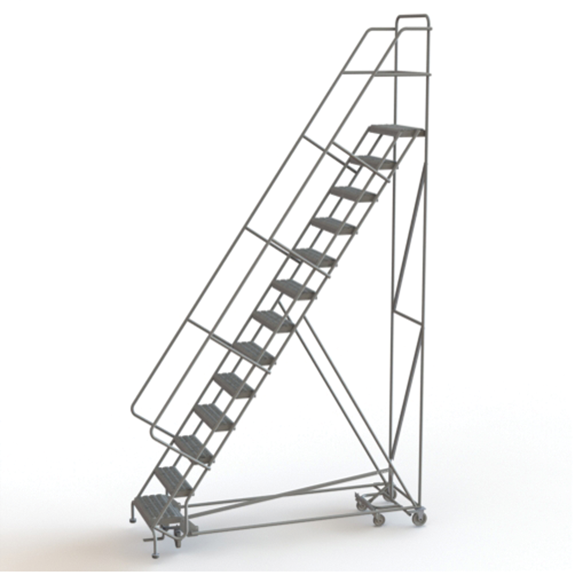 Échelles roulantes multidirectionnelles, 13 marches, Largeur de la marche 24", Hauteur de la plateforme 130", Acier