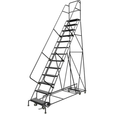 Échelles roulantes multidirectionnelles, 13 marches, Largeur de la marche 24", Hauteur de la plateforme 130", Acier