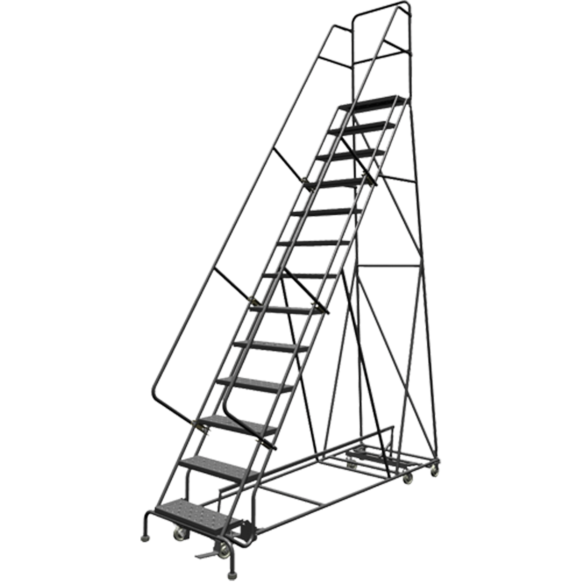 Échelles roulantes multidirectionnelles, 13 marches, Largeur de la marche 24", Hauteur de la plateforme 130", Acier