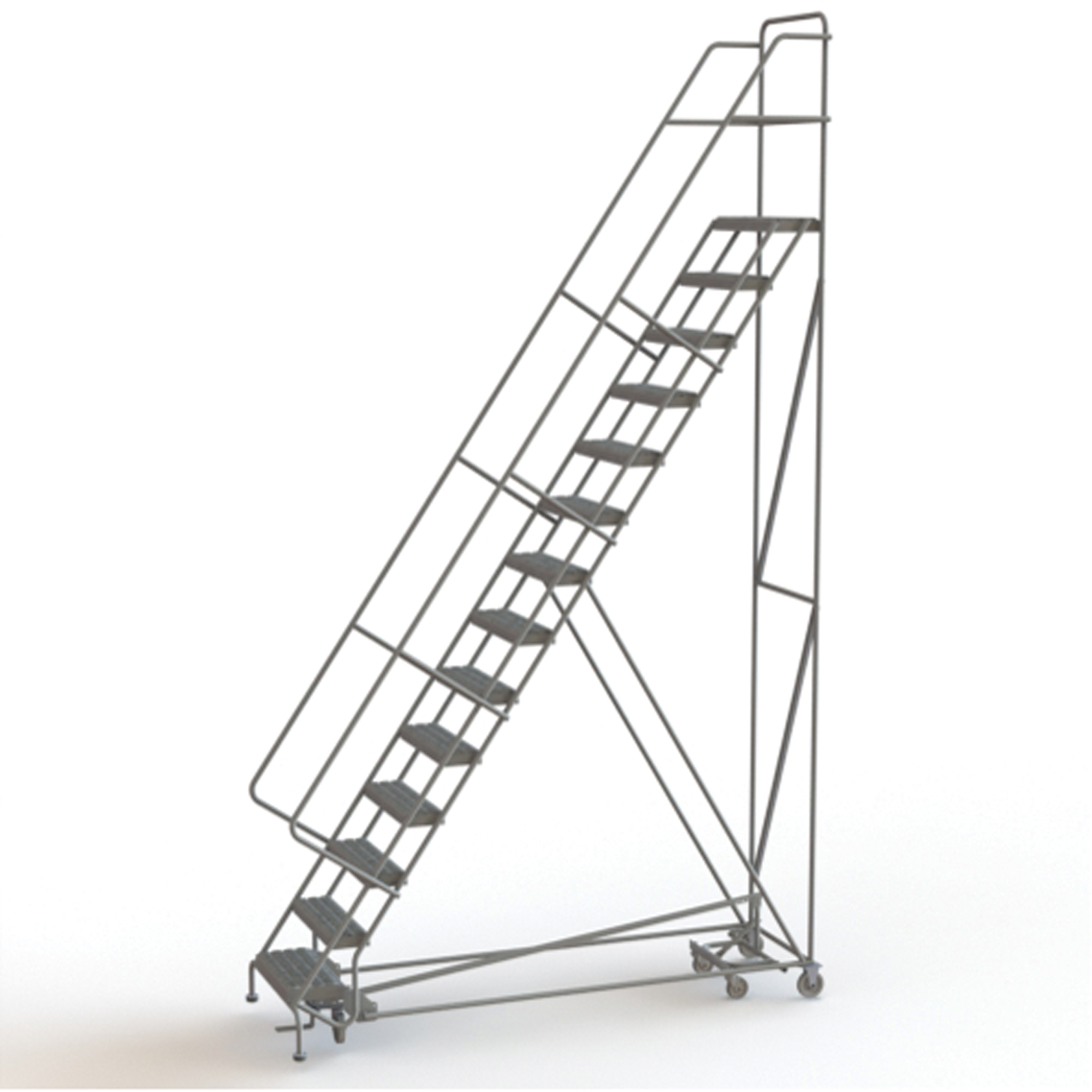 Échelles roulantes multidirectionnelles, 14 marches, Largeur de la marche 24", Hauteur de la plateforme 140", Acier