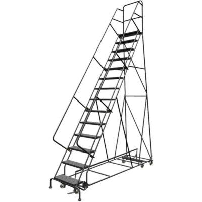 Échelles roulantes multidirectionnelles, 14 marches, Largeur de la marche 24", Hauteur de la plateforme 140", Acier