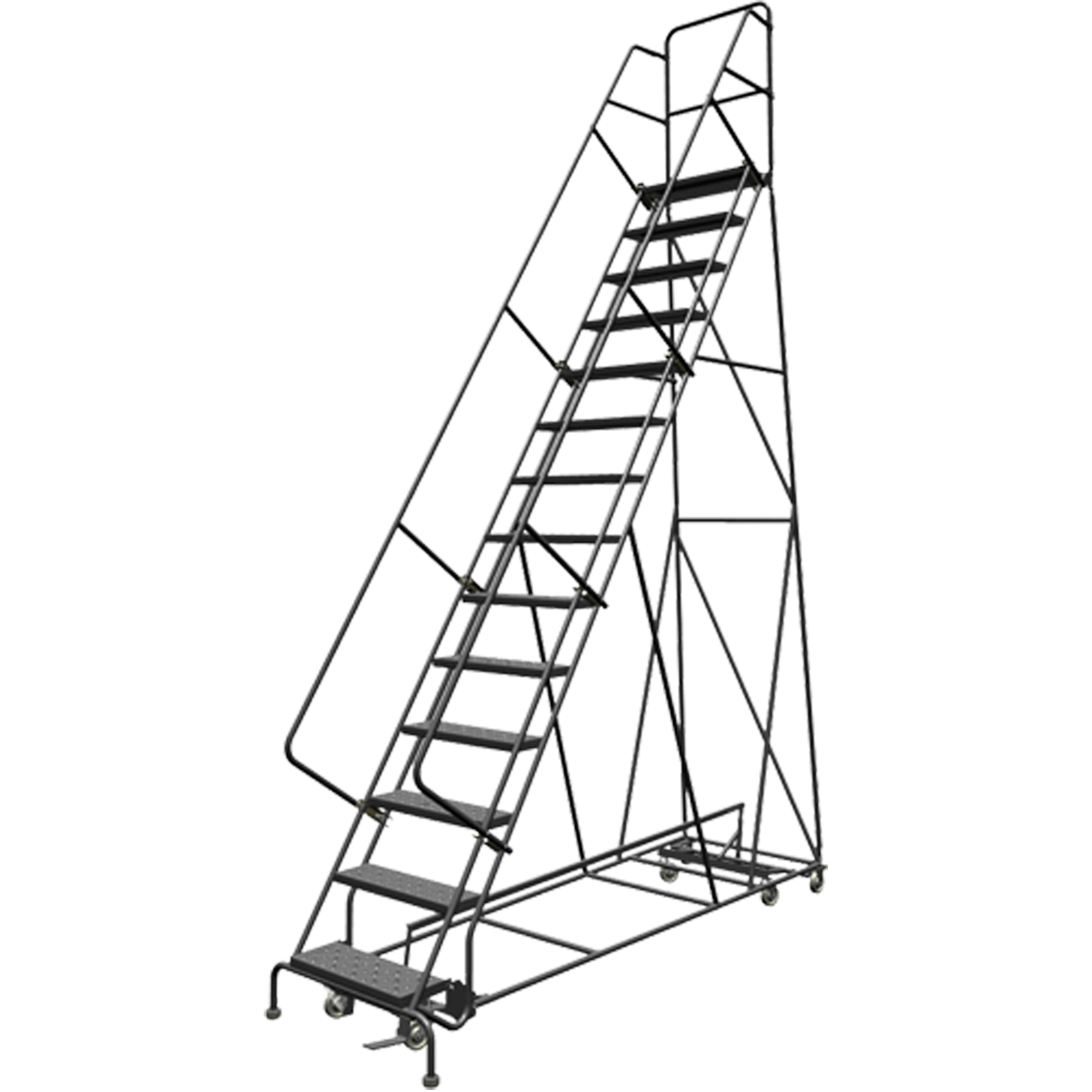Échelles roulantes multidirectionnelles, 14 marches, Largeur de la marche 24", Hauteur de la plateforme 140", Acier