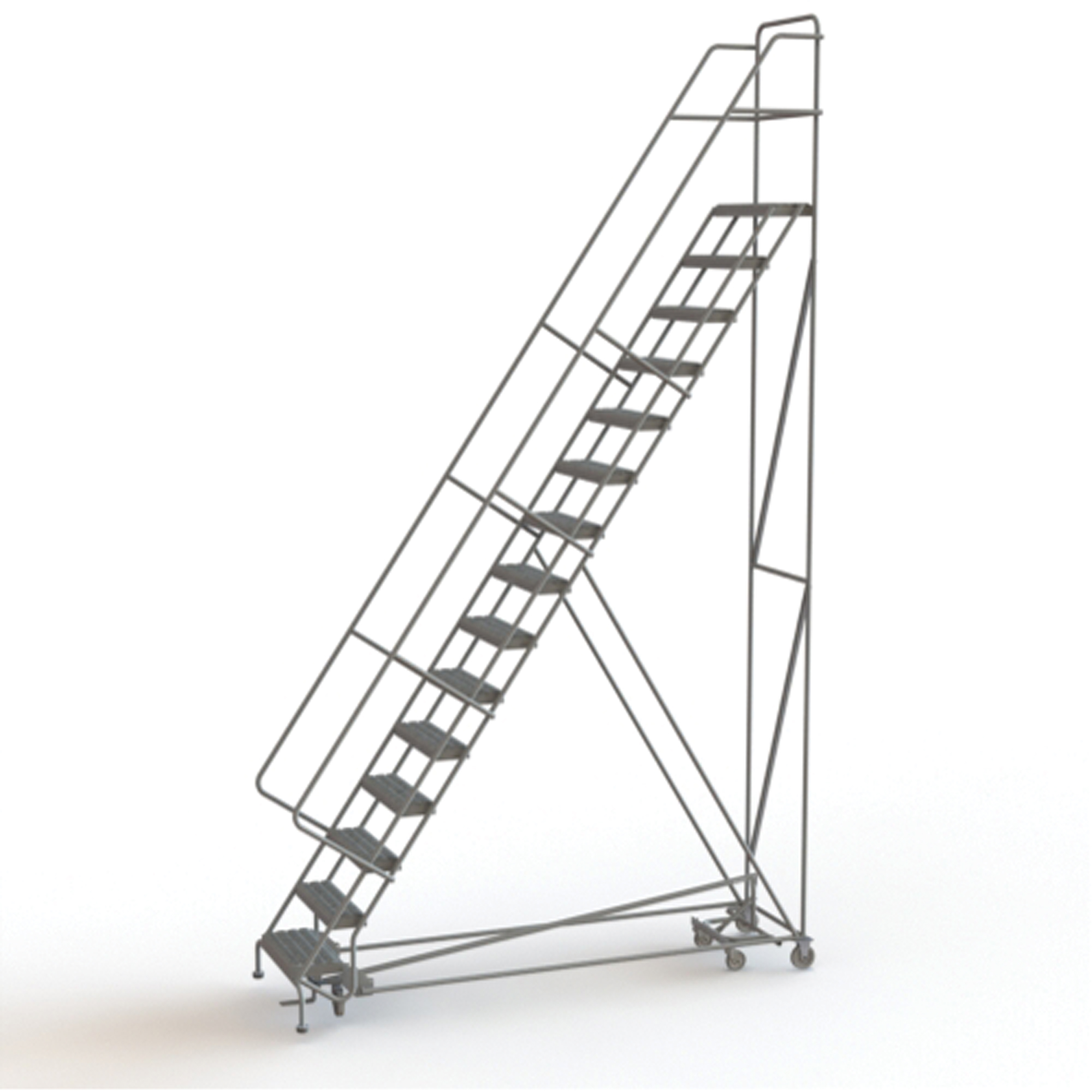 Échelles roulantes multidirectionnelles, 15 marches, Largeur de la marche 24", Hauteur de la plateforme 150", Acier