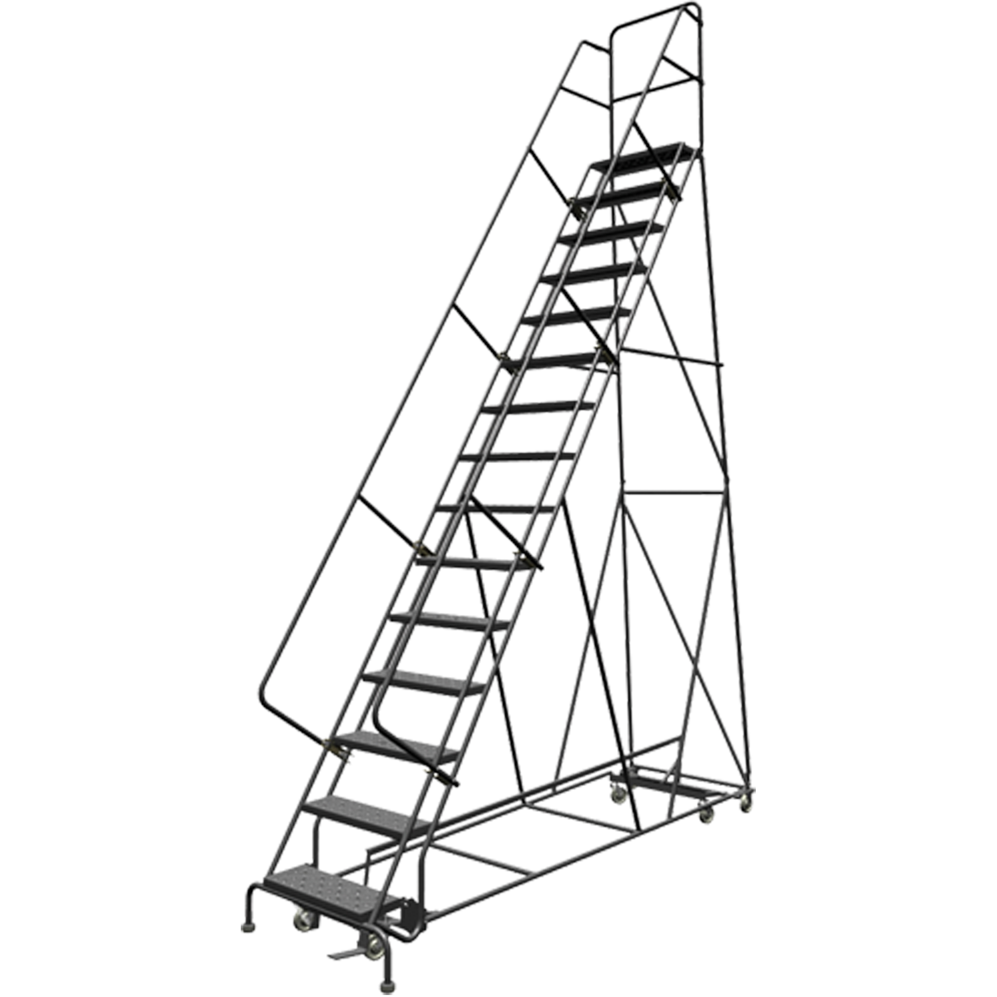Échelles roulantes multidirectionnelles, 15 marches, Largeur de la marche 24", Hauteur de la plateforme 150", Acier
