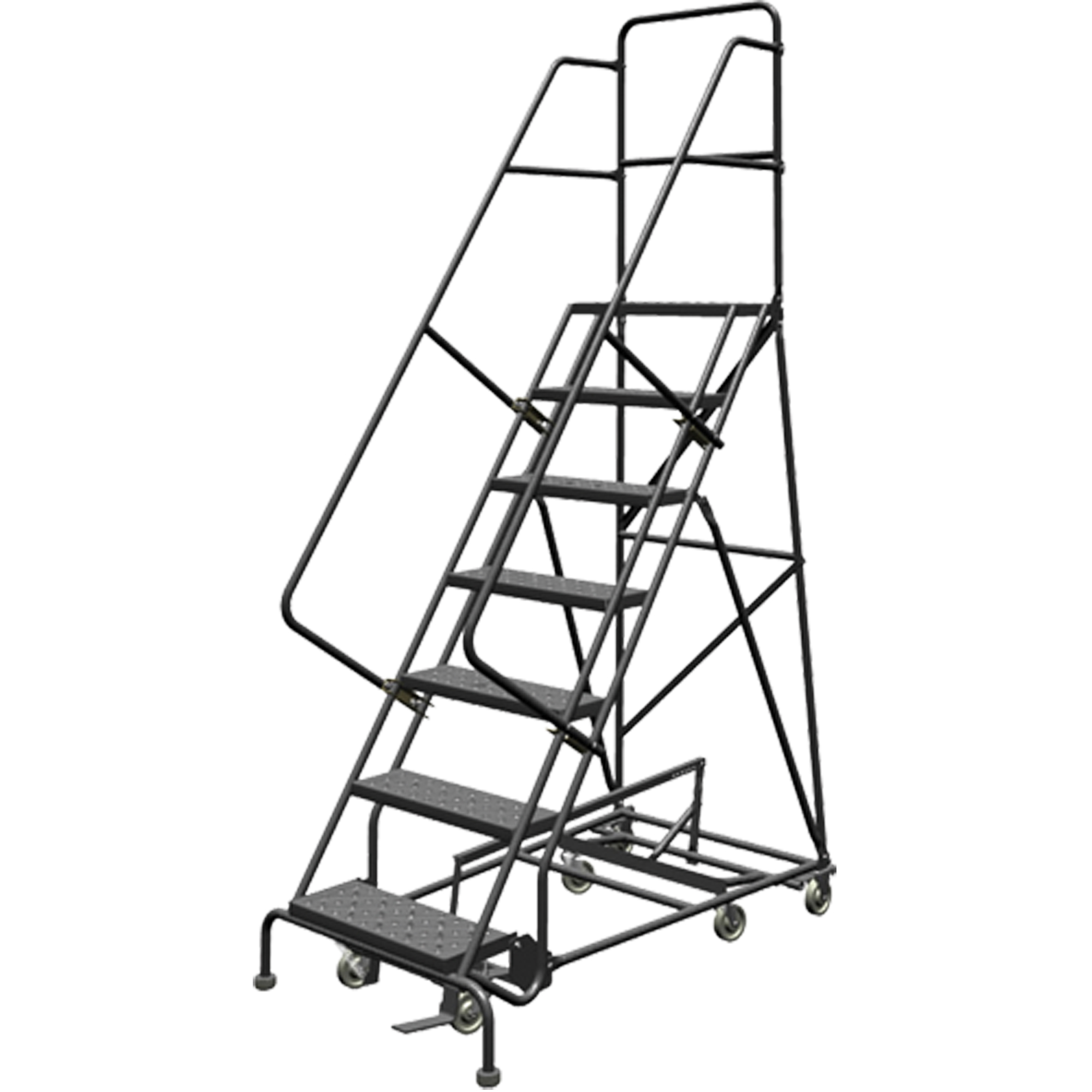 Échelles roulantes multidirectionnelles, 7 marches, Largeur de la marche 24", Hauteur de la plateforme 70", Acier