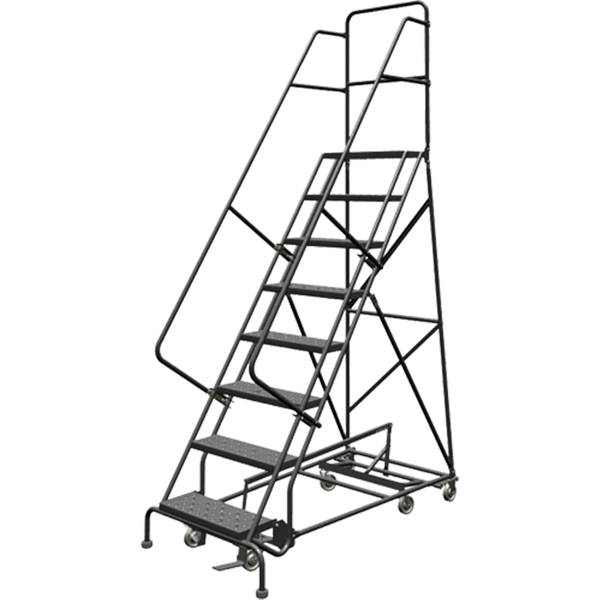 Échelles roulantes multidirectionnelles, 8 marches, Largeur de la marche 24", Hauteur de la plateforme 80", Acier